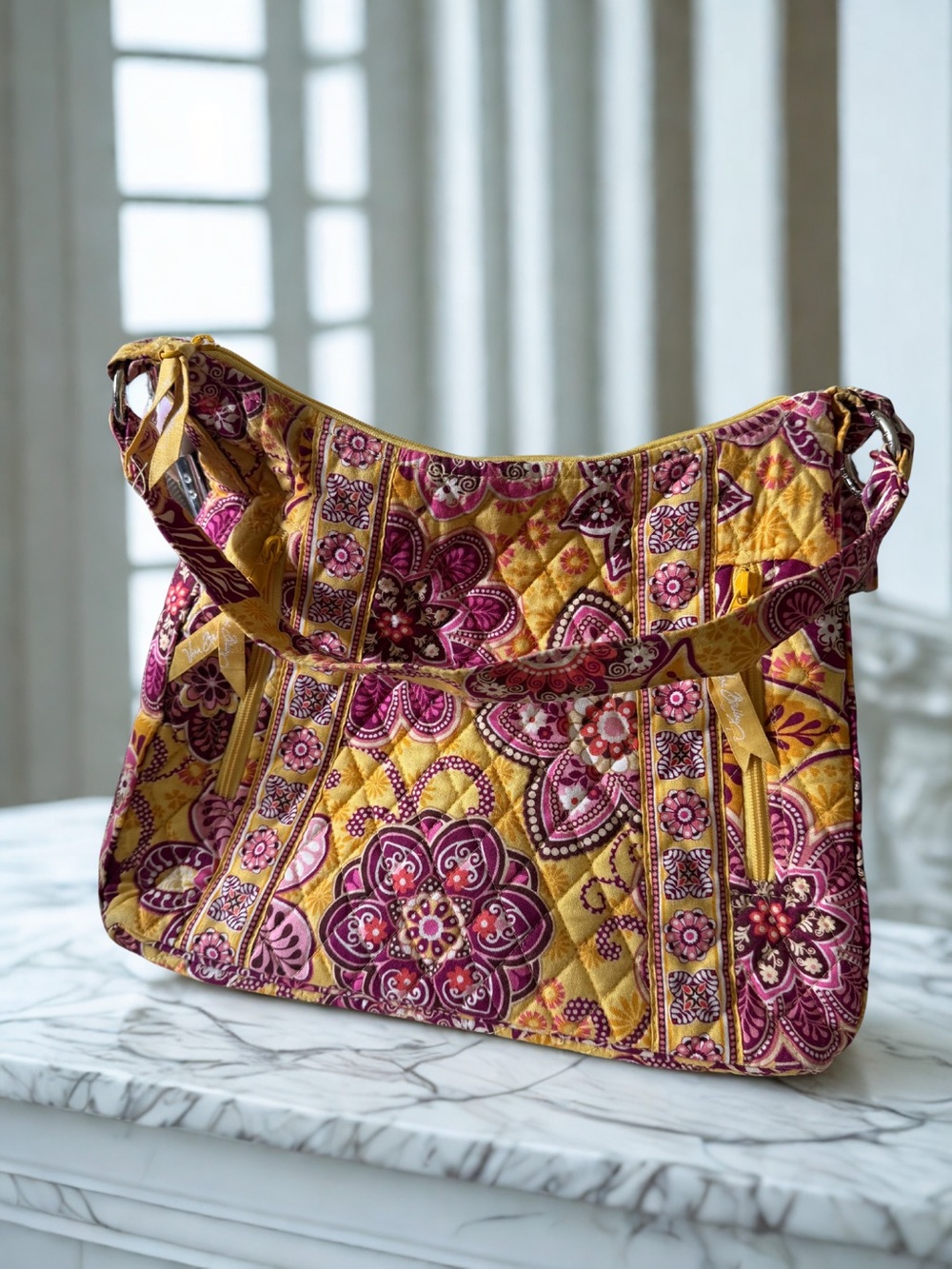 Vera Bradley Lisa B Slim Hobo Shoulder Bag Bali Gold Retired Print